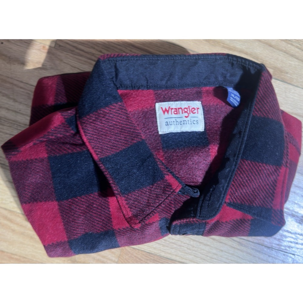 WRANGLER Red & Black Fleece Buffalo Plaid Relaxed Button up Shirt Size XL - Picture 6 of 6